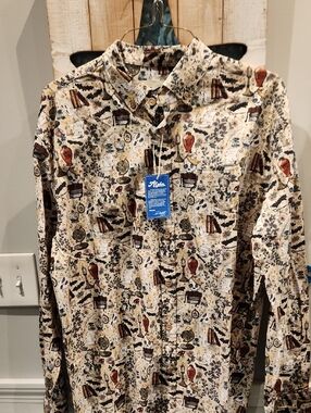 Yume Aloha Men's Sz XL Printed Long-Sleeve Shirt - Beige Multi